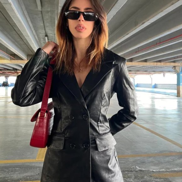 ELLEN FAUX LEATHER BLAZER - S/M - Picture 3 of 3